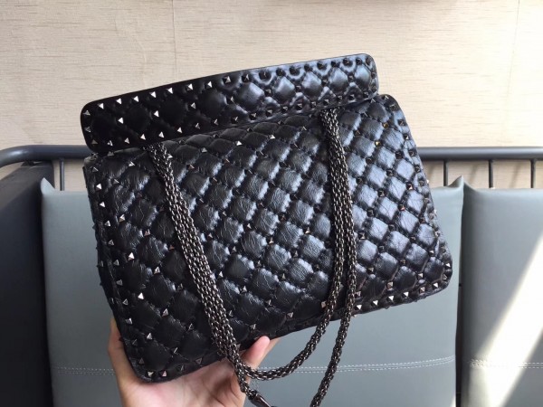 Valentino Large Spike Bag Crinkled Lambskin High