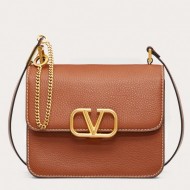 Valentino Vsling Large Shoulder Bag In Brown Grained Calfskin High