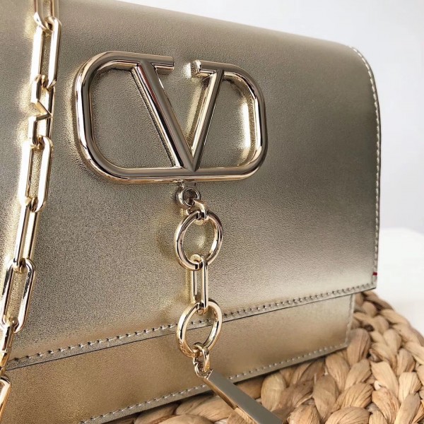 Valentino Vcase Small Chain Bag In Gold Metallic Lambskin High