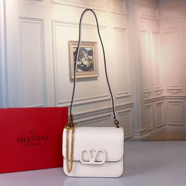 Valentino Small Vsling Shoulder Bag In White Calfskin High