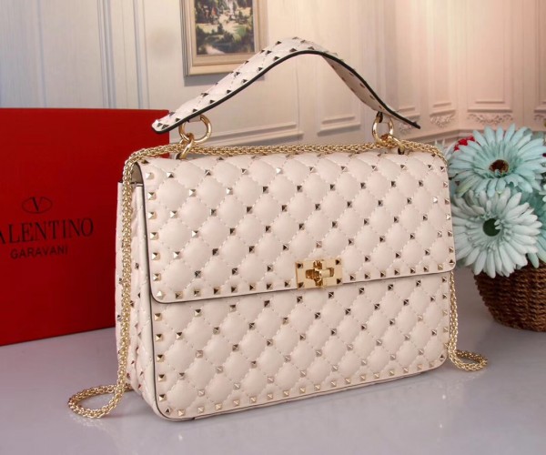 Valentino Large Free Spike Chain Bag White High