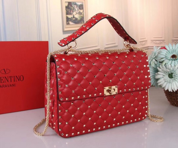 Valentino Large Free Spike Chain Bag Red High