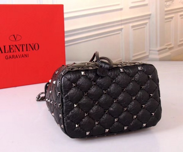 Valentino Small Spike Bucket Bag Black High