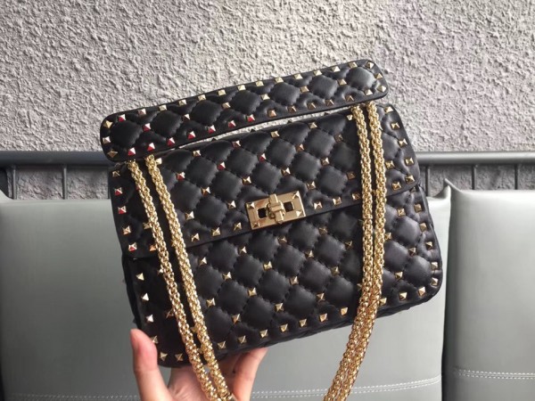 Valentino Spike Medium Bag Lambskin Black High