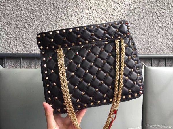 Valentino Spike Medium Bag Lambskin Black High