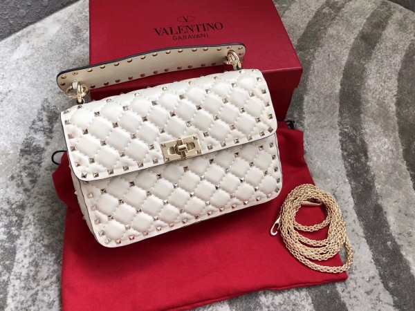 Valentino Spike Medium Bag Lambskin White High