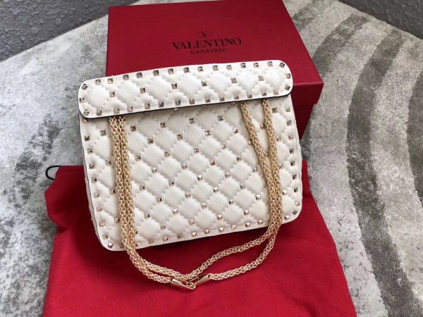 Valentino Spike Medium Bag Lambskin White High