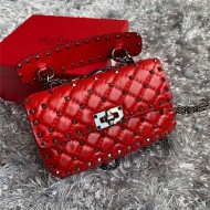 Valentino Spike Small Bag Crinkled Lambskin Red High