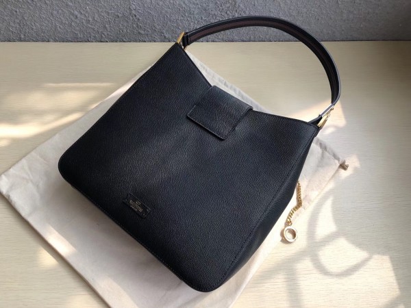 Valentino Vsling Hobo Bag In Black Grainy Calfskin High