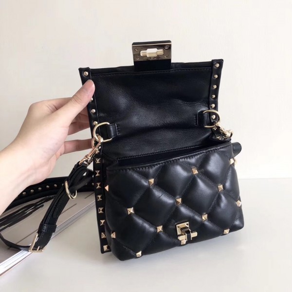 Valentino Candystud Mini Handbag In Black Lambskin High