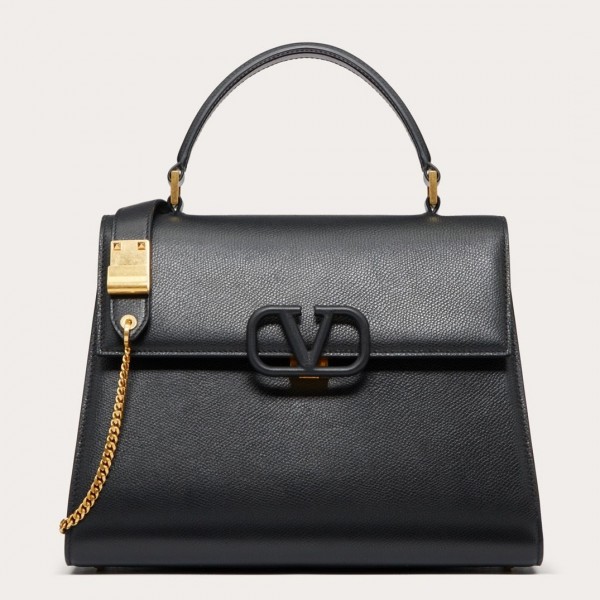 Valentino Vsling Handbag In Black Grainy Calfskin High