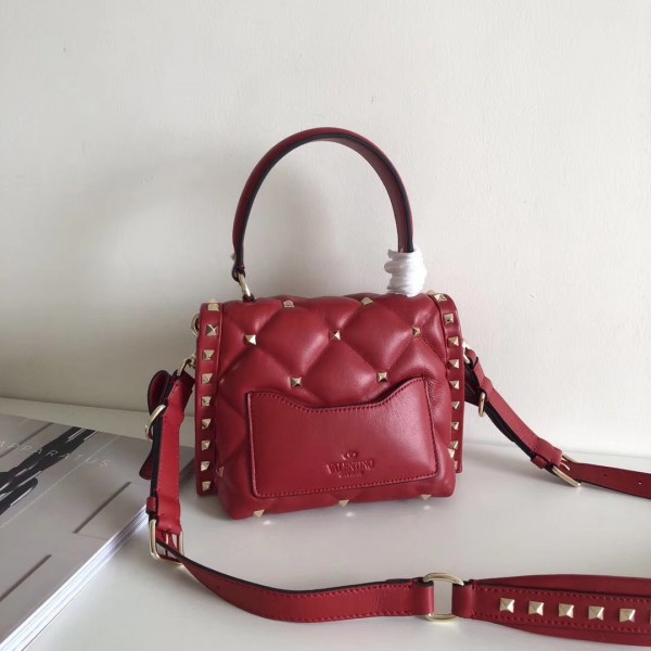 Valentino Candystud Mini Handbag In Red Lambskin High