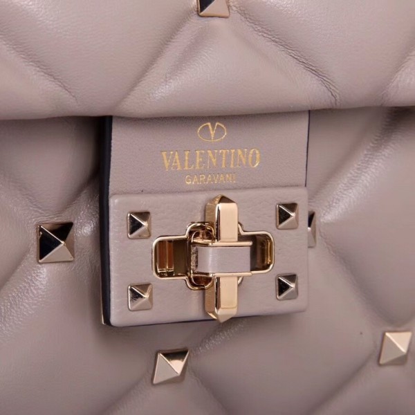 Valentino Light Grey Quilted Candystud Top Handle Bag High