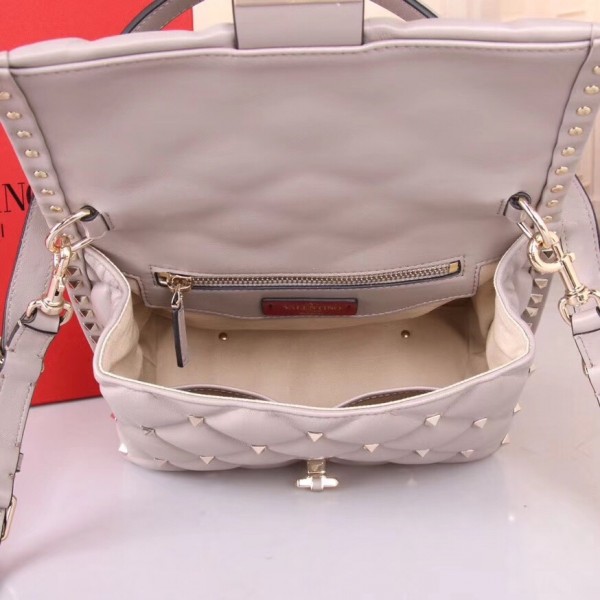 Valentino Light Grey Quilted Candystud Top Handle Bag High