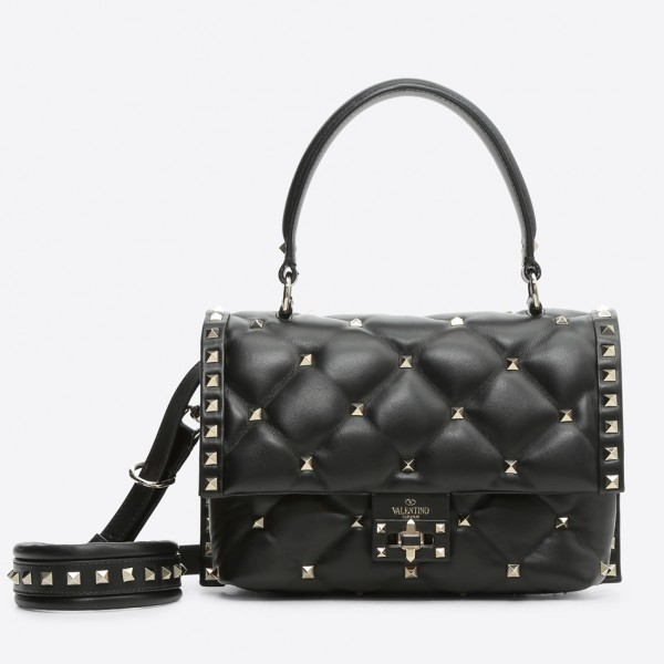 Valentino Garavani Quilted Candystud Top Handle Bag Black High