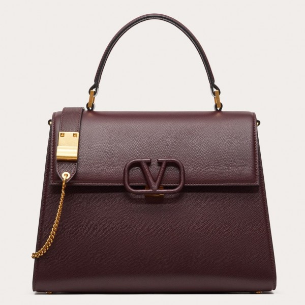 Valentino Vsling Handbag In Bordeaux Grainy Calfskin High