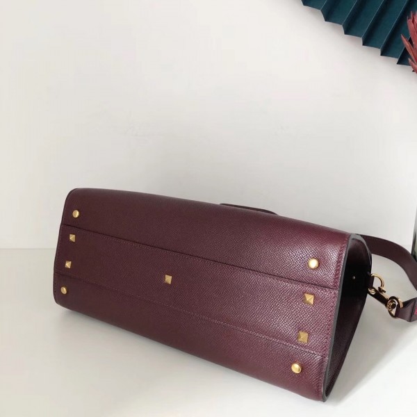 Valentino Vsling Handbag In Bordeaux Grainy Calfskin High