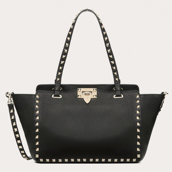 Valentino Small Tote In Black Grain Calfskin High