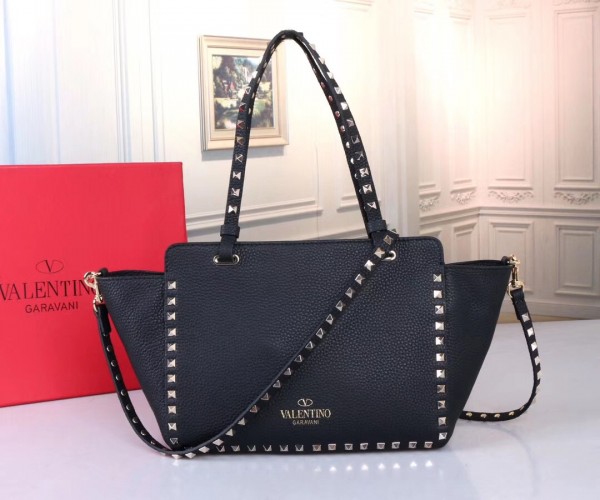 Valentino Small Tote In Black Grain Calfskin High