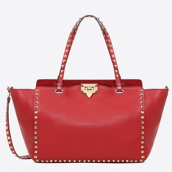 Valentino Medium Tote In Red Grain Calfskin High