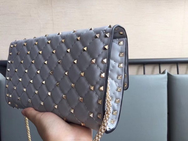 Valentino Spike Chain Clutch Lambskin  In Pastel Gray High