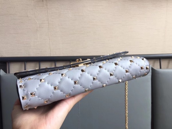 Valentino Spike Chain Clutch Lambskin  In Pastel Gray High