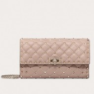 Valentino Spike Chain Clutch Lambskin  In Poudre High