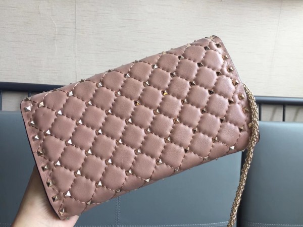 Valentino Spike Chain Clutch Lambskin  In Poudre High