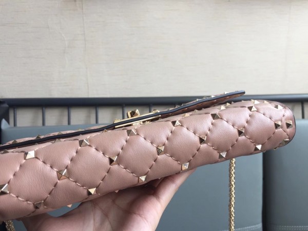 Valentino Spike Chain Clutch Lambskin  In Poudre High