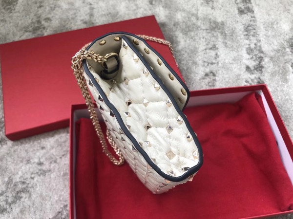 Valentino Spike Chain Clutch Lambskin  In White High