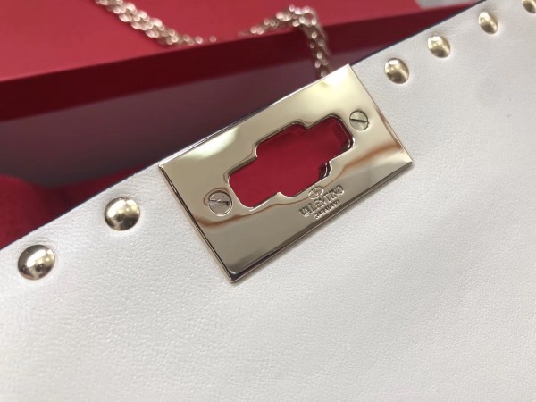 Valentino Spike Chain Clutch Lambskin  In White High