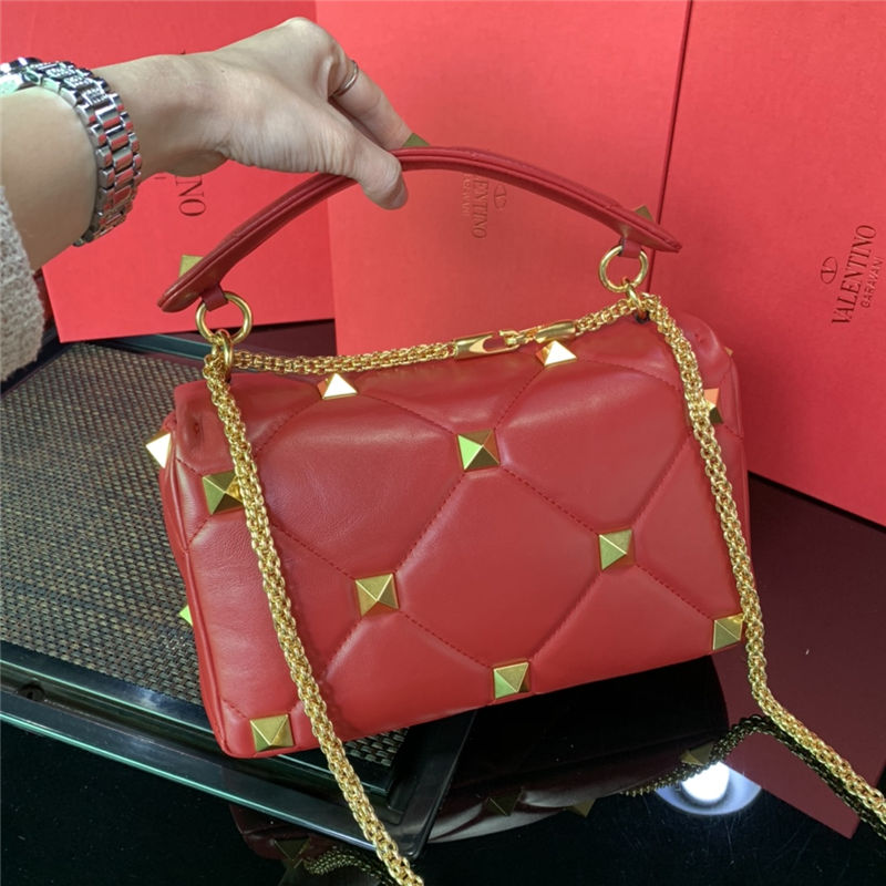 Valentino GARAVANI ROMAN STUD NAPPA CHAIN BAG Red High