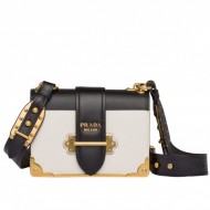 Prada Cahier Shoulder Bag In White/Black Leather High