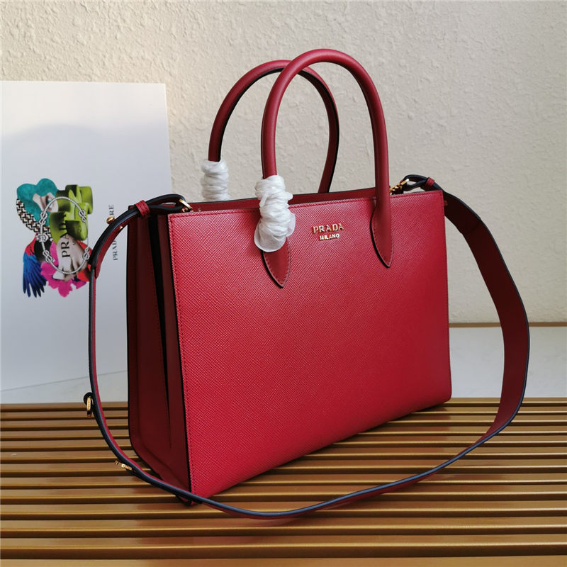 Prada Large Saffiano Leather Handbag Tote Red High