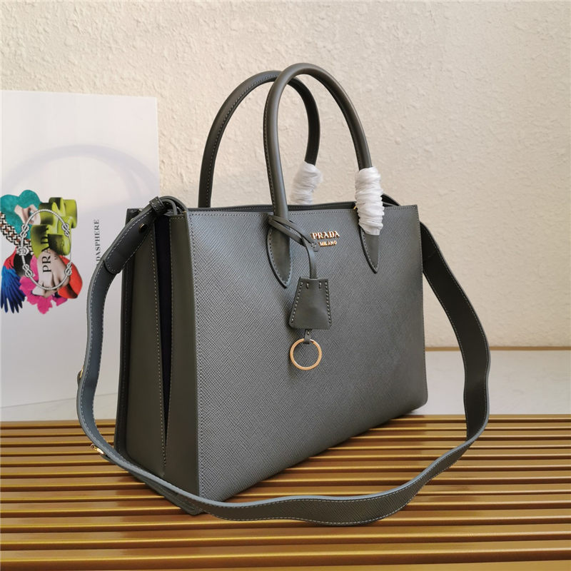 Prada Large Saffiano Leather Handbag Tote Grey-II High