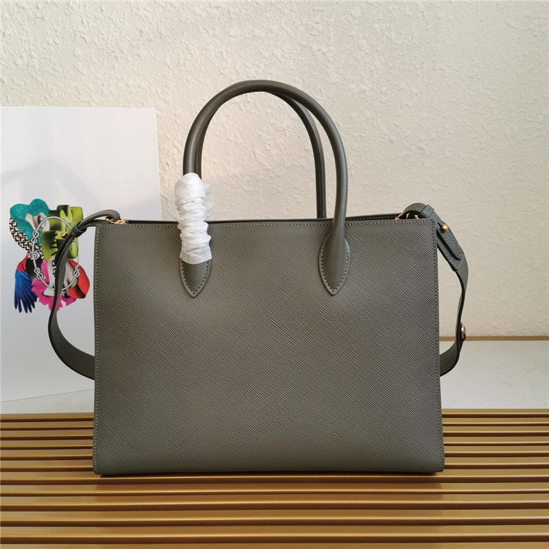 Prada Large Saffiano Leather Handbag Tote Grey-II High