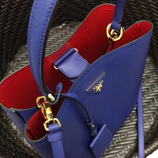 Prada Saffiano Double Bag Blue High