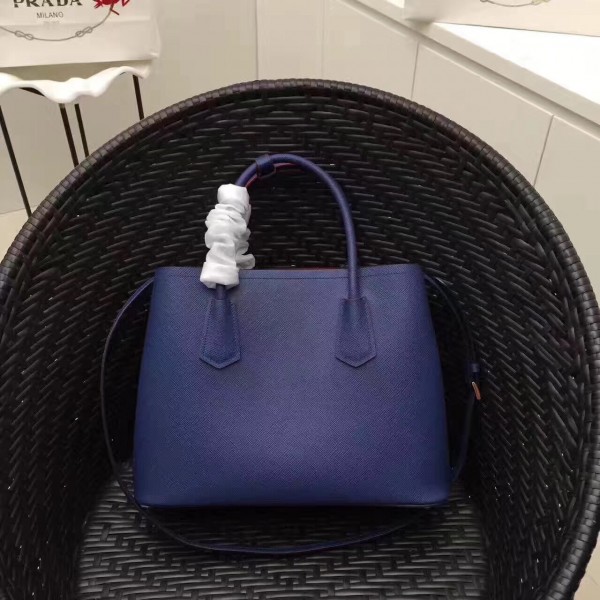 Prada Saffiano Double Medium Bag Blue High