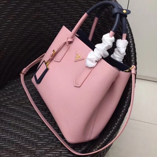 Prada Bicolor Saffiano Double Medium Bag Pink High