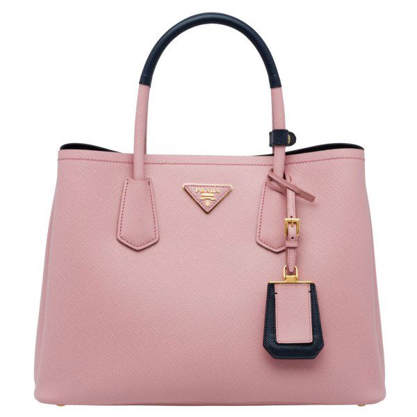 Prada Bicolor Saffiano Double Medium Bag Pink High