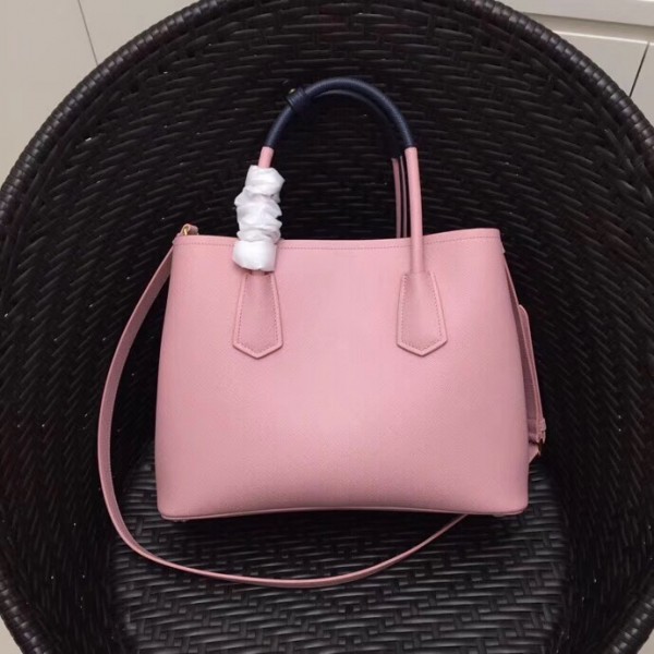 Prada Bicolor Saffiano Double Medium Bag Pink High