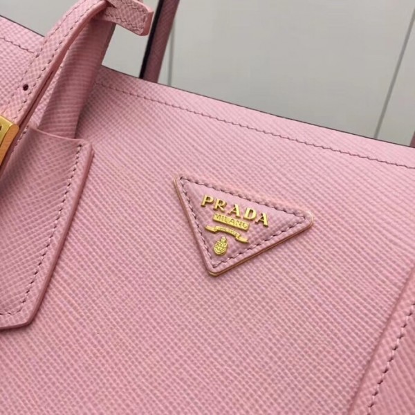 Prada Bicolor Saffiano Double Medium Bag Pink High