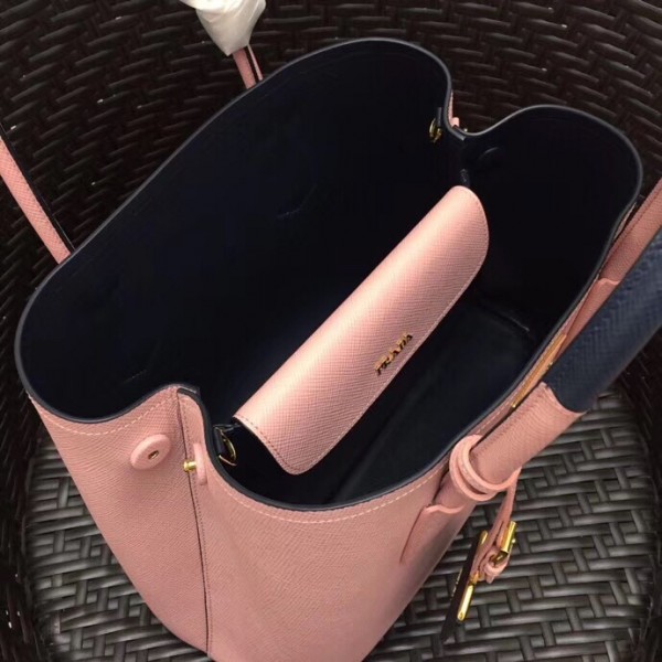 Prada Bicolor Saffiano Double Medium Bag Pink High