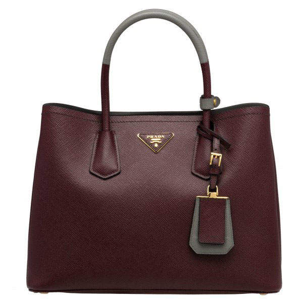 Prada Bicolor Saffiano Double Medium Bag Garnet High