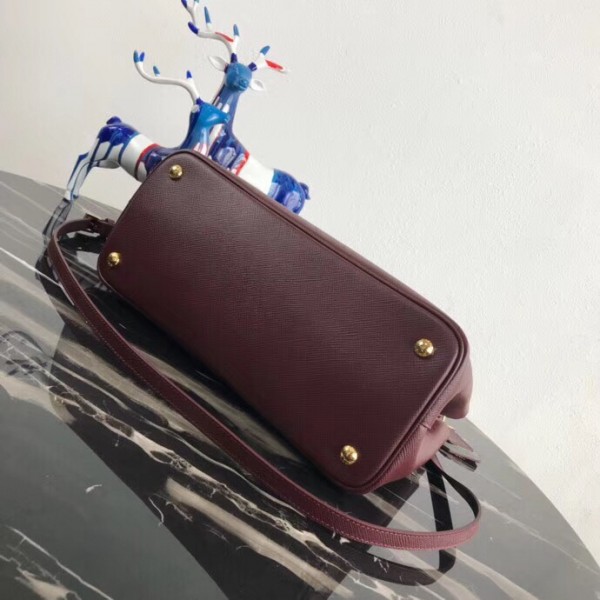 Prada Bicolor Saffiano Double Medium Bag Garnet High