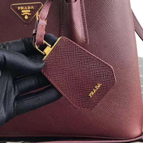 Prada Bicolor Saffiano Double Medium Bag Garnet High