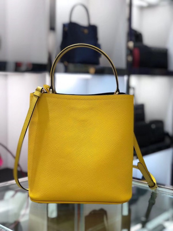 Prada Saffiano North South Double Medium Bag Yellow High