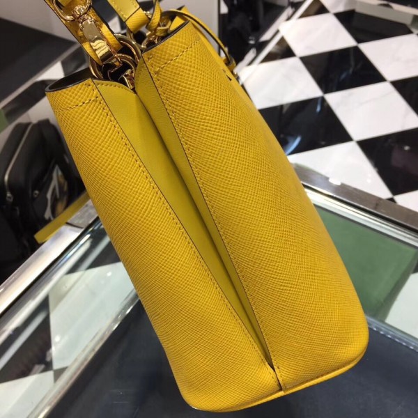 Prada Saffiano North South Double Medium Bag Yellow High