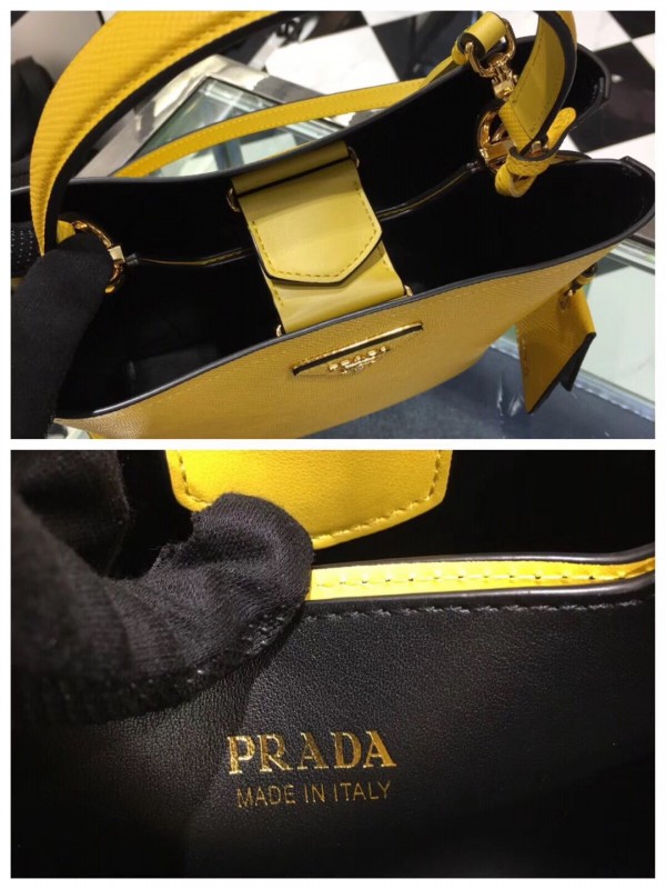 Prada Saffiano North South Double Medium Bag Yellow High