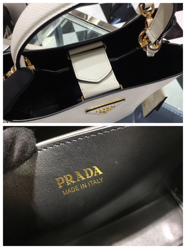 Prada Saffiano North South Double Medium Bag White High